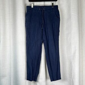 Athleta 100% Linen Pants Women's 2 Navy Blue Relaxed Fit Pants Pockets 72119